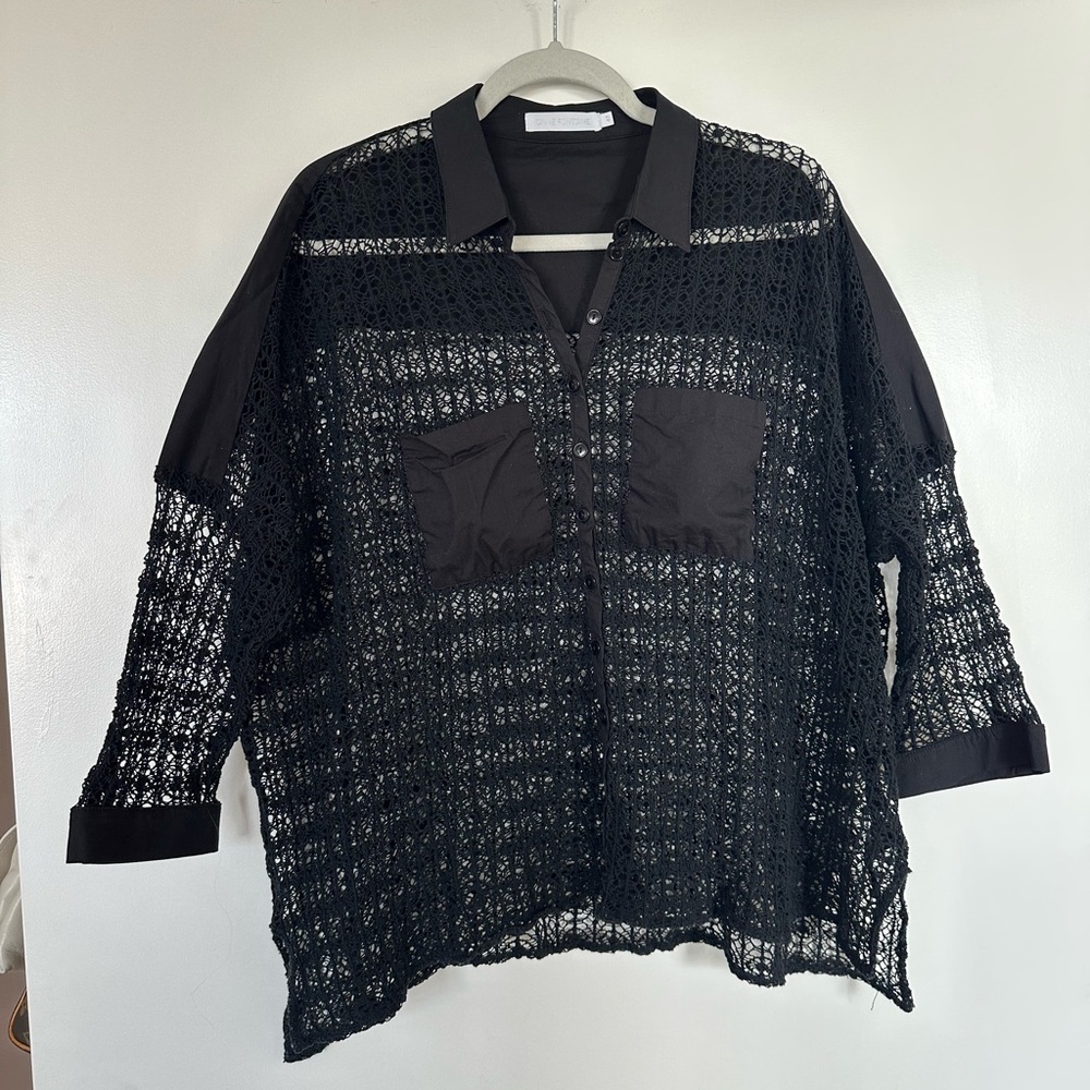 Anne Fontaine Black Crochet Blouse